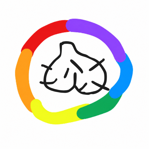 Stock Pair Coin — a hand-drawn pair of balls inside a rainbow ring